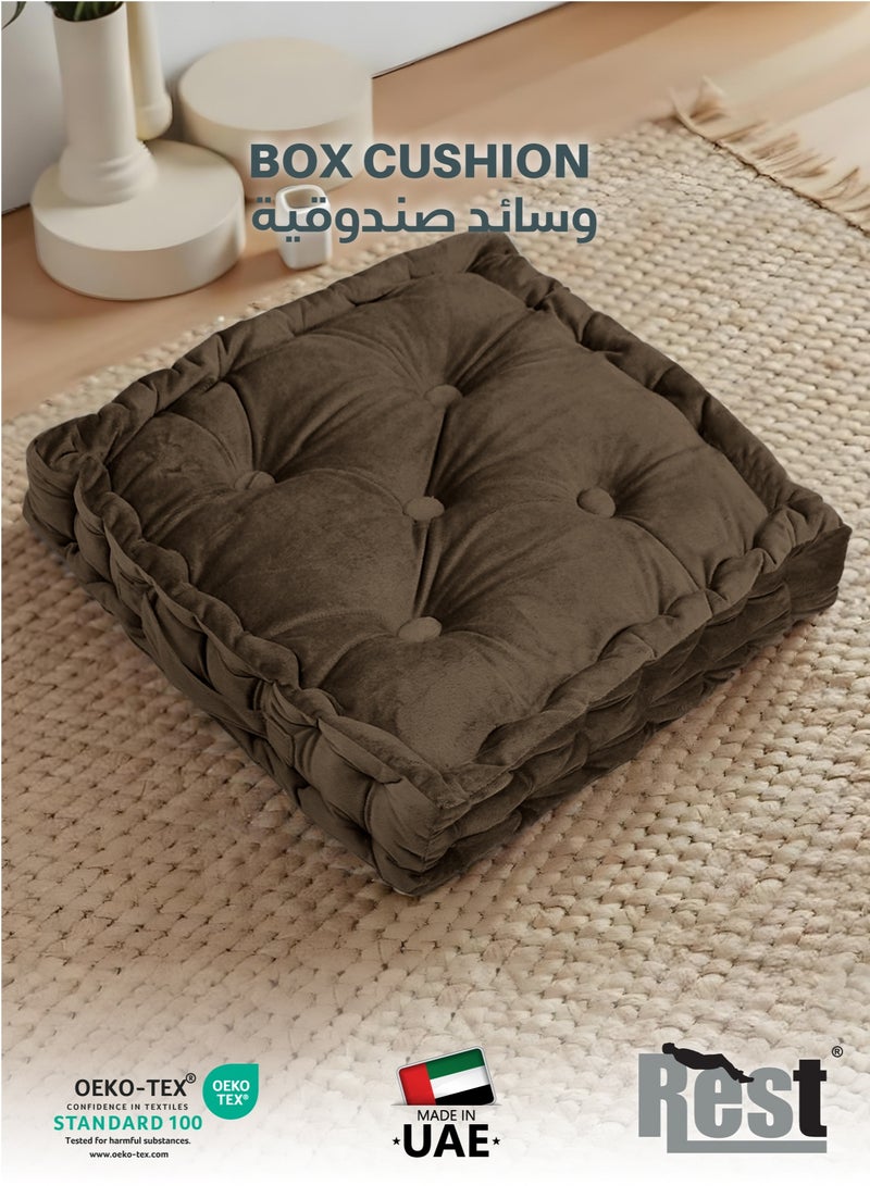 REST Box Cushion Seat Pad Premium Velvet Chair Pad Adults Chair Armchair Brown 40cm x 40cm + 8cm - Image 1